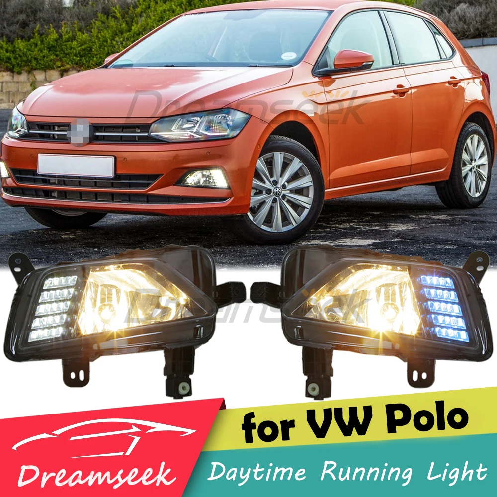 

LED DRL Daytime Running Light Headlight for VW Volkswagen Polo 2019 2020 w/ Dynamic Sequential Turn Signal Light Fog Lamp 3Color