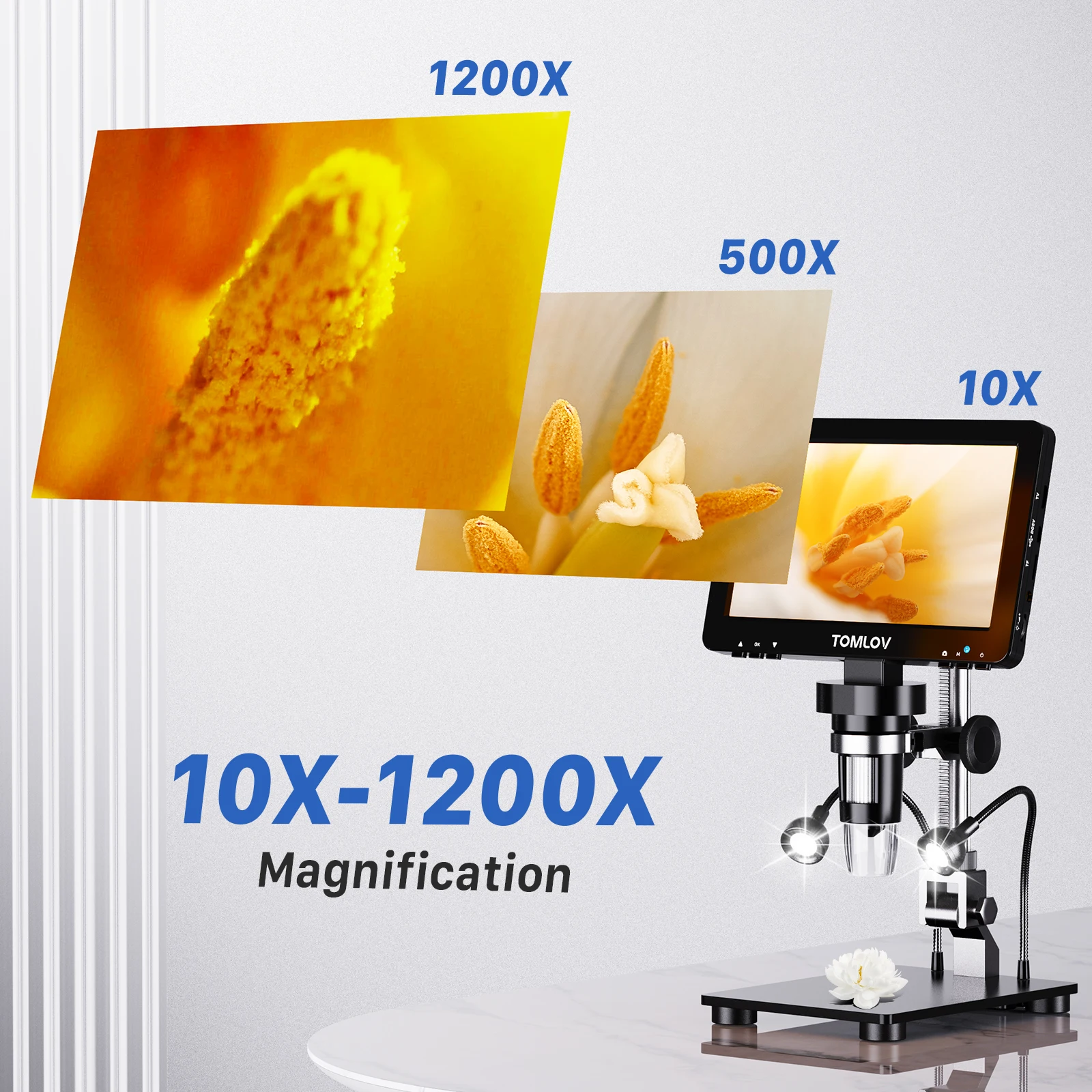 TOMLOV DM9 Pro HDMI Digital Microscope 7'' IPS Screen Microscopes 1200X Entire Coin View 16MP Professional Soldering Microscopio 5