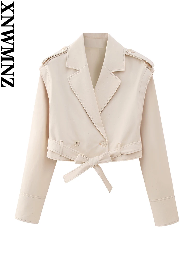 

XNWMNZ women's fashion detachable long sleeve hem belt crop jacket or contrast miniskirt high street female chic two-piece set