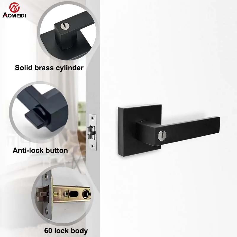 1 set matte black square doorknobs lock key heavy duty doorknobs for indoor/outdoor bathrooms/passageways