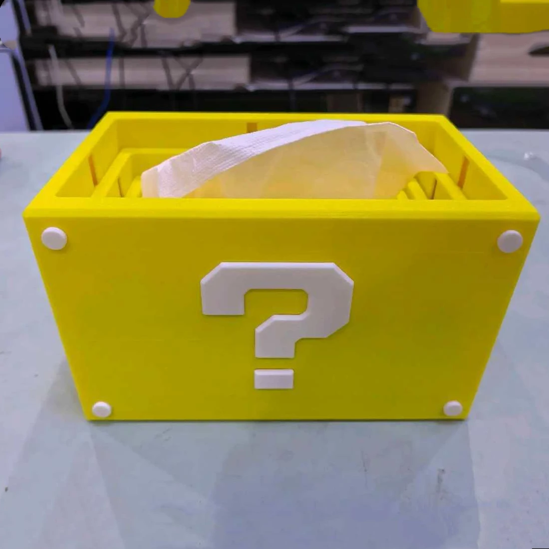3D Printed Question Block Tissue Box with Auto Lowering Design for Decor Self Lowering Top for Easy Last Tissue Access