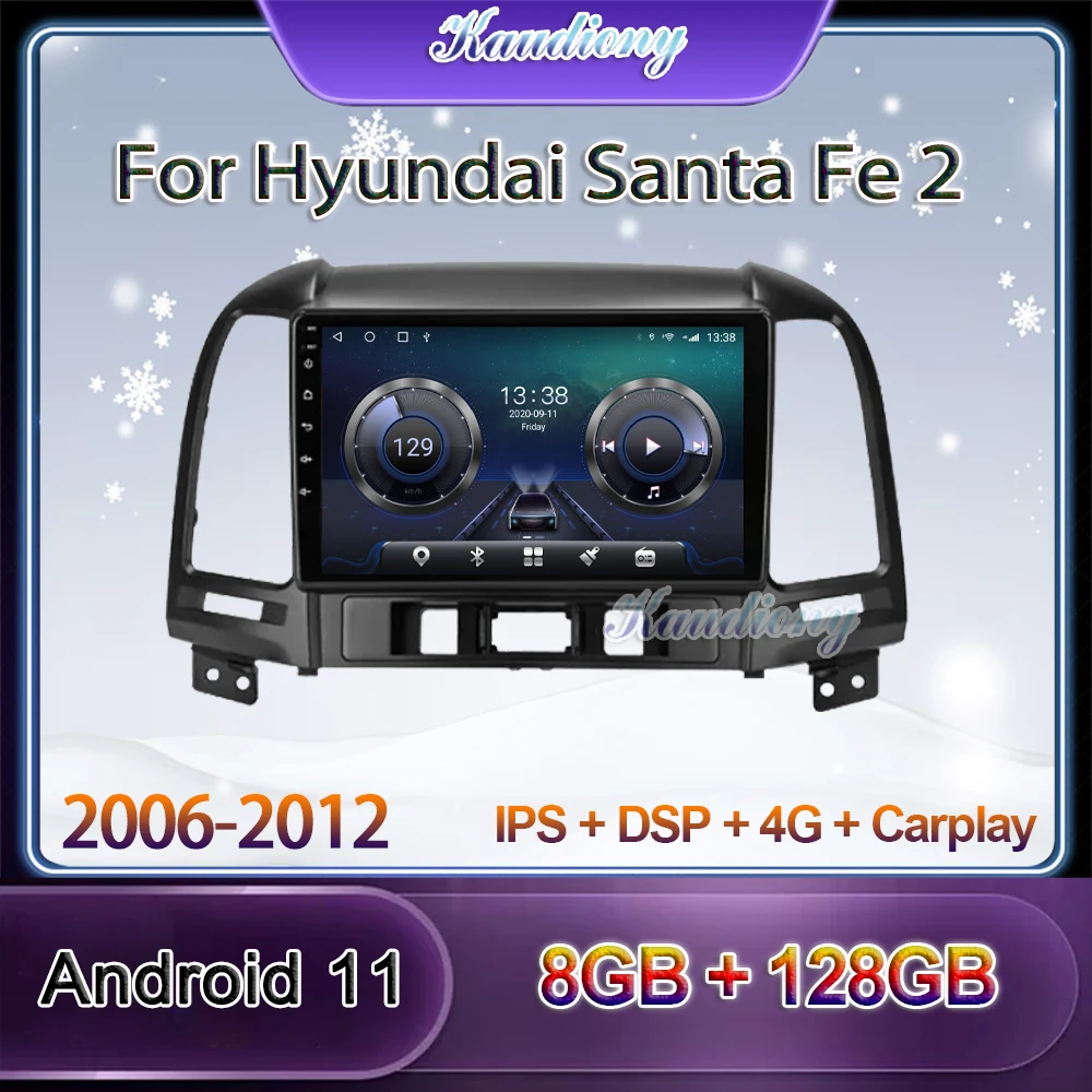 

Kaudiony Android 11 Car Radio For Hyundai Santa Fe 2 Car DVD Multimedia Player Auto GPS Navigation Stereo 4G DSP WIFI 2006-2012