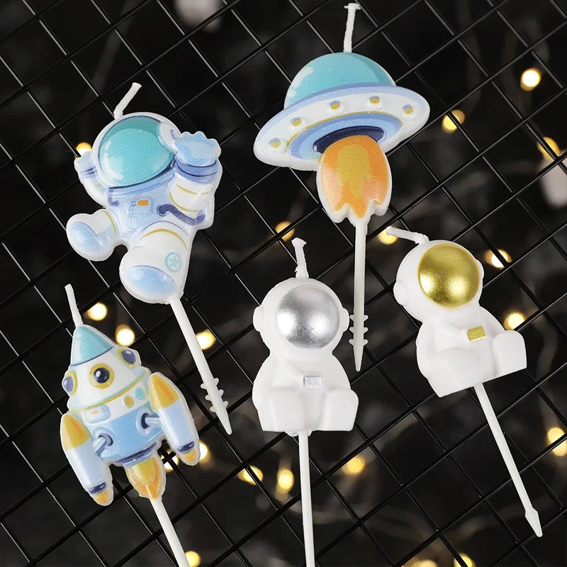 Astronaut Cake Candle Child Happy Birthday Party for Universe Outer Space Theme Birthday Party Decorations Cake Decorating Tools