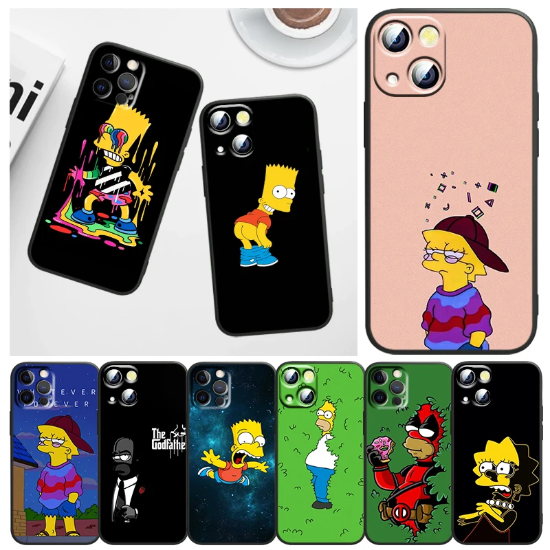 Funda de teléfono para Apple iPhone 14 13 12 11 mini 8 7 XS XR X SE 2020 Pro Max Plus Armour Anime Simpsons Lisa Bart Black Cover