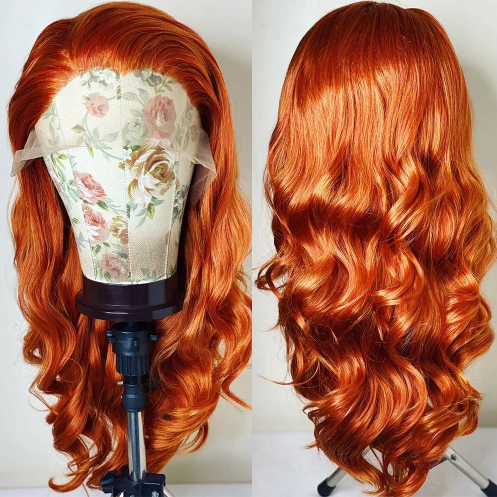 

ZXBMALWIGS Orange Hair Ginger Lace Front Wig Free Part Synthetic Deep Wave 26“Long Glueless High Temperature Fiber Cosplay