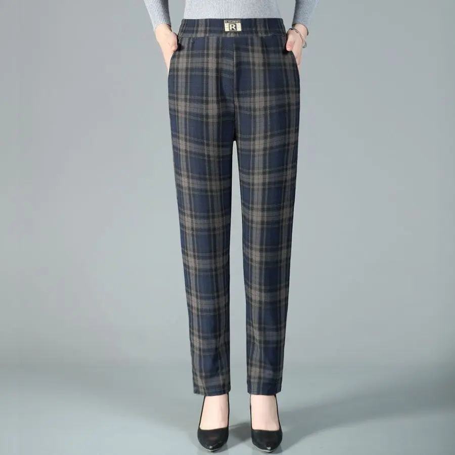 Autumn Winter New Plaid Spliced Ankle-length Pants Women Panelled Sequined High Waist Three-dimensional Decoration Pencil Pants autumn winter new plaid spliced ankle length pants women panelled sequined high waist three dimensional decoration pencil pants