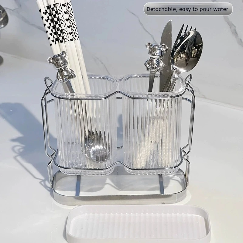 Wall Mounted Kitchen Cutlery Organizer Light Luxury Chopstick Spoon Holder Stainless steel Utensil Drying Rack 2