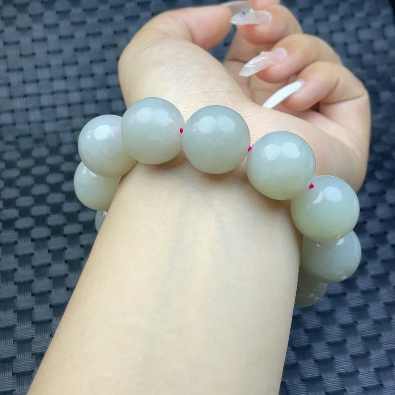 

Natural Xinjiang Hetian Jade Smoky Gray Single Circle Bracelet round Beads Simple Men and Women Same Style Pliable Temperament H