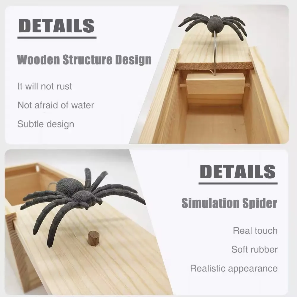 Funny Scare Box Wooden Prank Spider Hidden in Case Great Quality Prank-Wooden Scarebox Interesting Play Trick Joke Toys