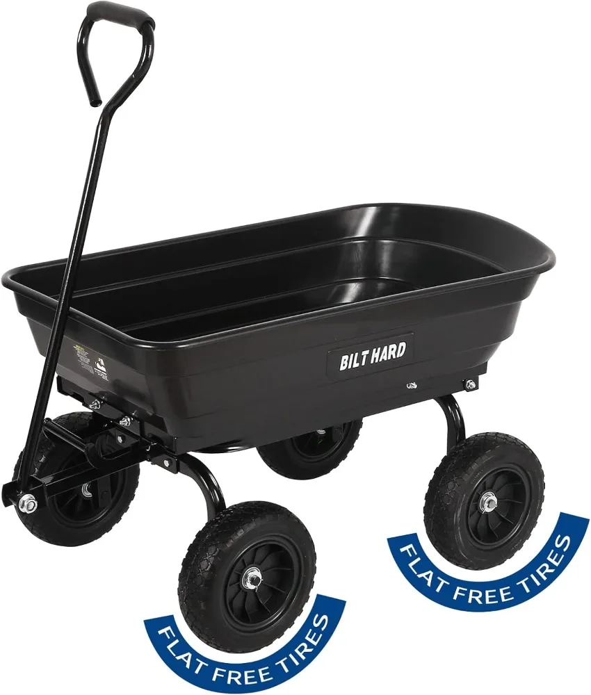 4 Cu.Ft. 10" No-Flat Tires Poly Yard Dump Cart with 180° Rotating Handle, 600 lbs Capacity Heavy Duty Garden Carts and Wagons 6