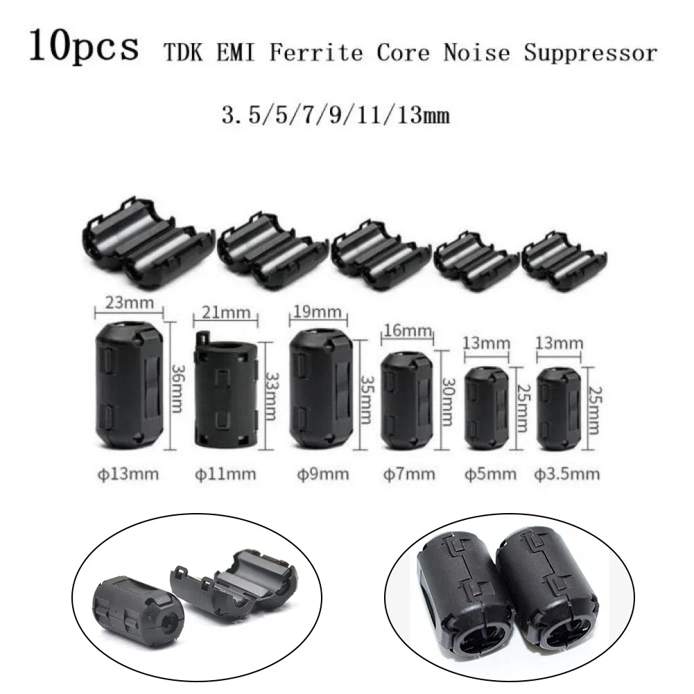 3.5/5/7/9/13mm Ferrite Ring Choke Bead 10pcs RFI EMI Noise Suppressor Filter For Power Cord USB Antenna Audio Cable