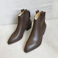 2025 Autumn Classic Chelsea Boots for Woman Genuine Leather Pointy Toe Wedge Heel Ankle Boots Simple Comfortable Cowboy Boots - Image 6