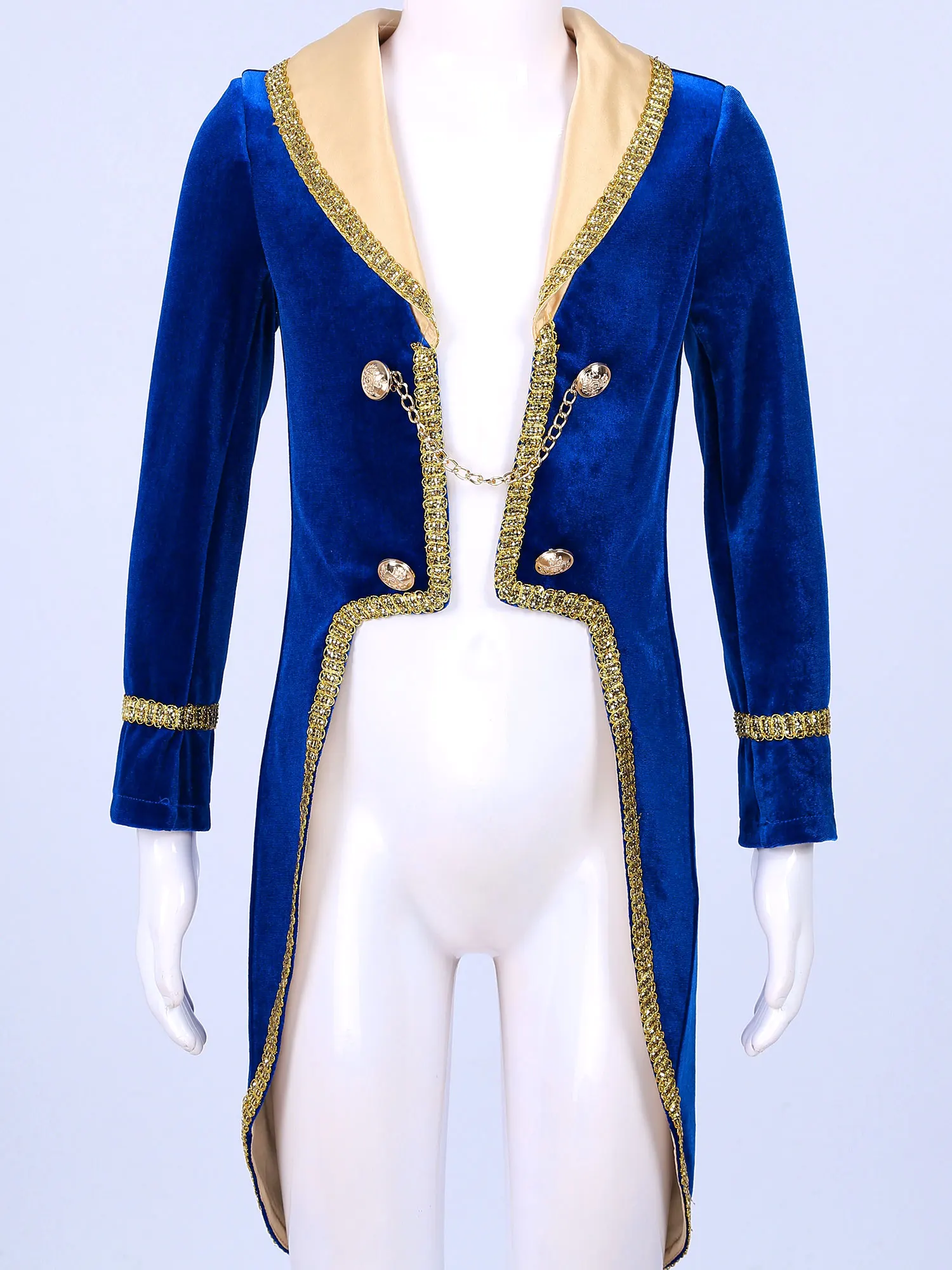 Royal Blue Kids Boys  Vintage Royal Court Prince Long Sleeves Tuxedo Coat Halloween Carnival Cosplay Costumes Roleplay Dress Up