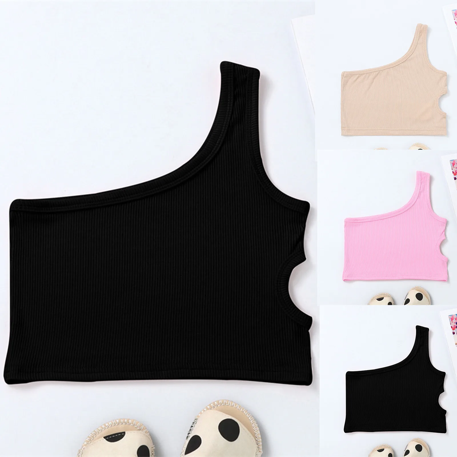 Kids Girl Solid Color Vest Toddler Kids Girls Dance Tank Tops One Shoulder Racerback Crop Tank Top Soft Sleeveless Dance Tops