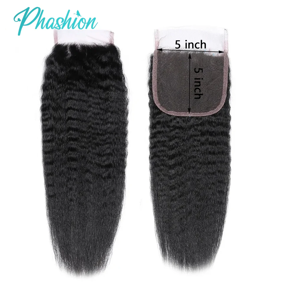 Phashion 7x7 6x6 Kinky Straight Lace Frontal Closure Pre Plucked Transparent Yaki 4x4 5x5 Closure 100% Remy Human Hair For Women 5
