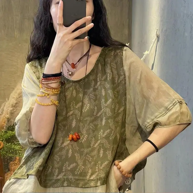 Camiseta De Manga 3/4 Para Mujer - Corte Holgado, Cuello Redondo, Tejido Suave Y Transpirable, Ideal Para Verano Y Otoño 2025