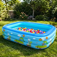Piscine gonflable 1 pièce en PVC épaissi, bleue et blanche imprimée, pliable, portable pour extérieur et jardin, pour adultes et bébés, avec vidange facile 6