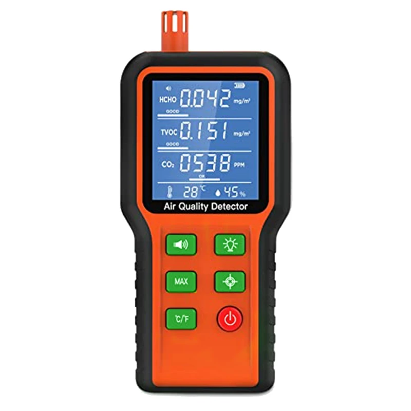 

Air Quality Monitor Indoor 5-In-1 Air Quality Tester, Air Quality Meter Test Kit For House CO2, HCHO,