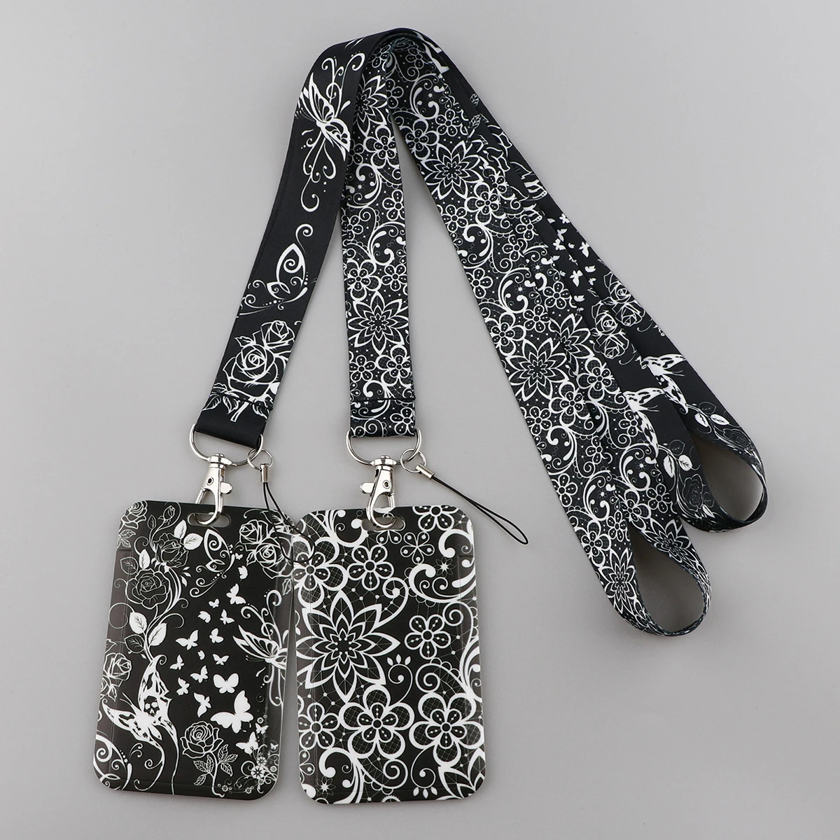 

Ransitute R2944 Fashion Dark Pattern Flower Personality ID Card Holder Bus Card Holder Staff Card Lanyard Keys Phone Hang Rope