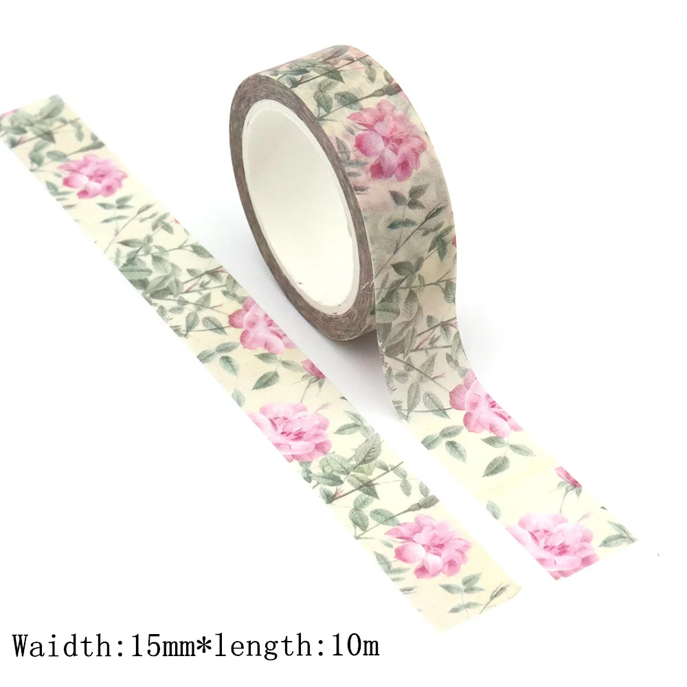 1Pc 15Mm * 10M Vintage Bloemen Washi Tape Diy Scrapbooking Papier Fotoalbum Zelfklevende Briefpapier Plakband Stickers