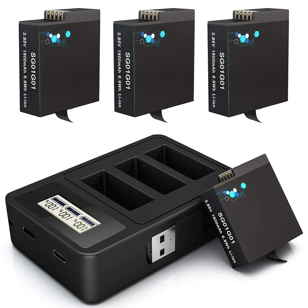 Batteria Gopro Da 1800Mah O Caricabatterie Con Display Accurato Usb Per Gopro Hero8 Hero7 Hero6 Hero5 Accessorio Per Fotocamera Gopro Nero