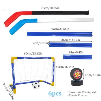 Hover Soccer Hockey Balls Anti-Bump High-Elasticity 2 In 1 Hockey Toys Hockey Net Targets Hockey Stick Mini Soccer Set For Kids 6