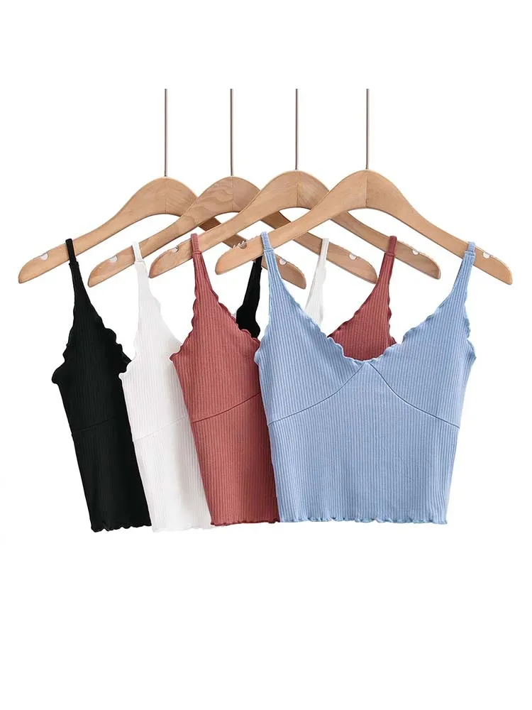 売れ筋商品|||ルーデレイン カットソー トップス レディース Women's Cami Tank Top with Lettuce Edging Beach Glass Women's Square Neck Wide Strap Flower Cropped Tank Top