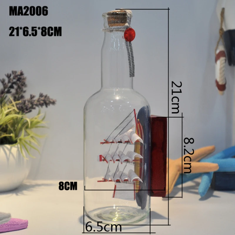 地中海スタイルの海賊船の小さなガラスの帆船のボトルコルクの願いの