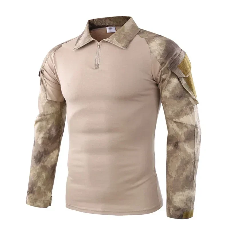 Men Tactical T Shirt Camouflage Long Sleeve Zipper Assault Frog Climbing Outdoor Shirt Hiking Uniform Club Prom Cool