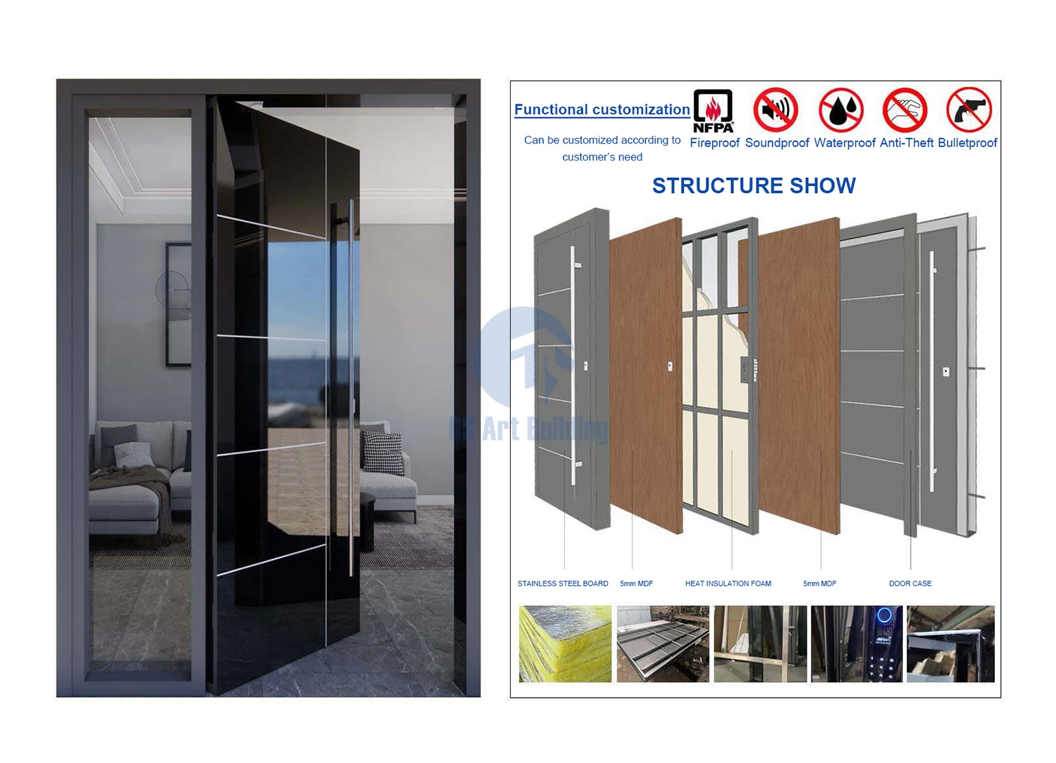 DS US Villa Main Entry Door Modern Design Pivot Wood Doors
