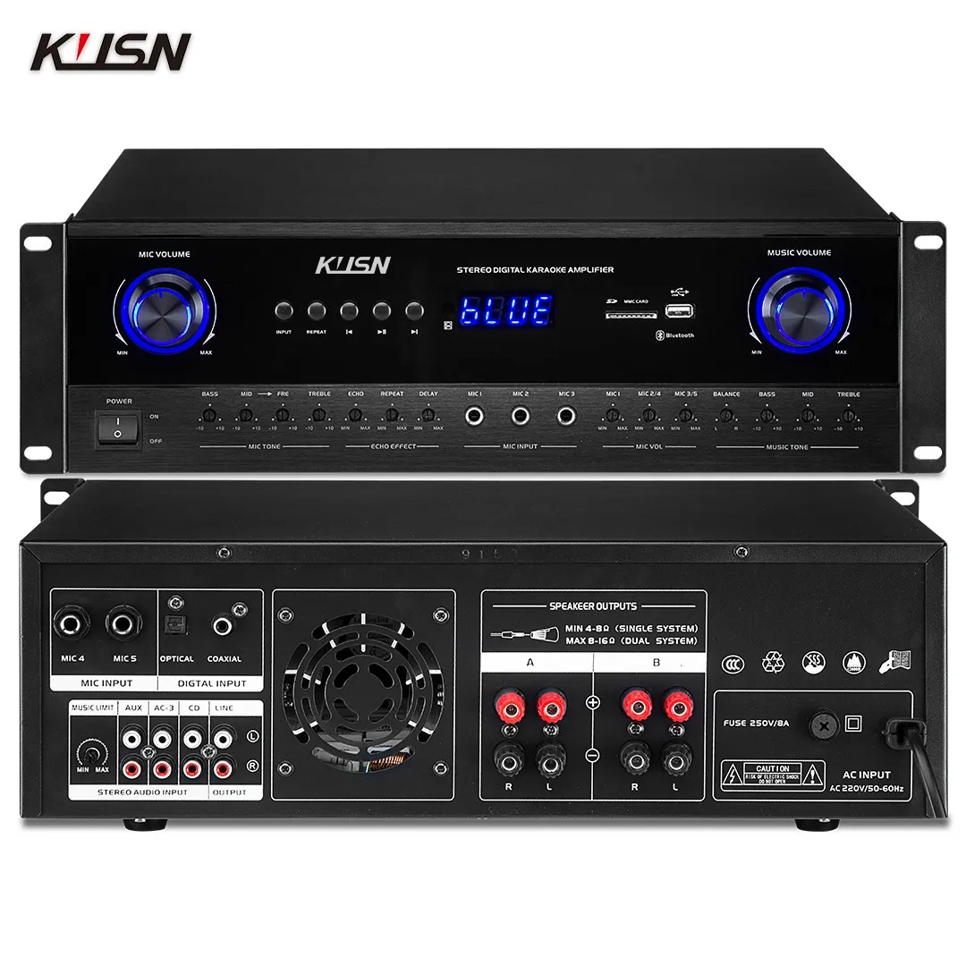 250W+250W 8옴 전문가용 디지털 노래방 파워 앰프 사운드 DSP 피드백 억제..