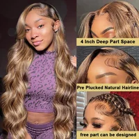 Highlight Wig 13x6 Hd Lace Frontal Wig Honey Blonde Body Wave Lace Front Human Hair Wigs For Women 30 inch 360 HD Full Lace Wig 2