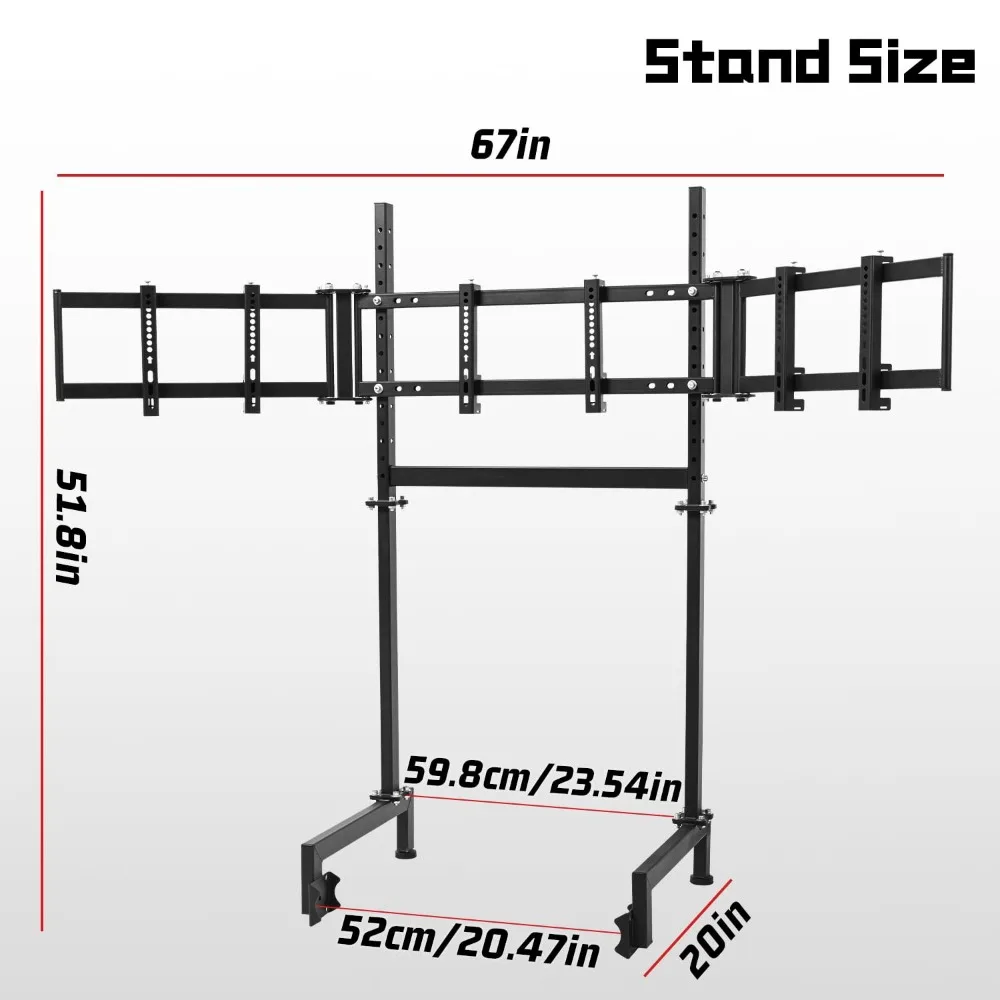 dardoo sim racing triple monitor stand with adjustable height & width for 24-32 inch display 3 screens tv mount compatible with