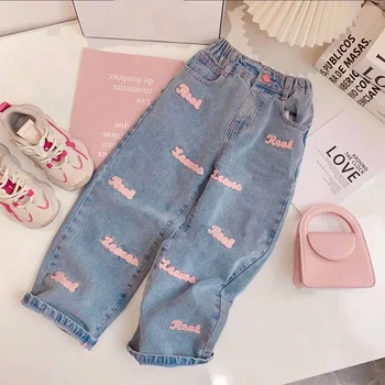 Spring and Autumn Girls Cherry and Letters Pattern Long Sleeves Top and Leopard Pants Clothing Set