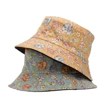 

Reversible Floral Print Bucket-Hats Sunscreen Men Women Fisherman Cat Cotton Fashion Double Side Anti-sun Panama Hat 2022