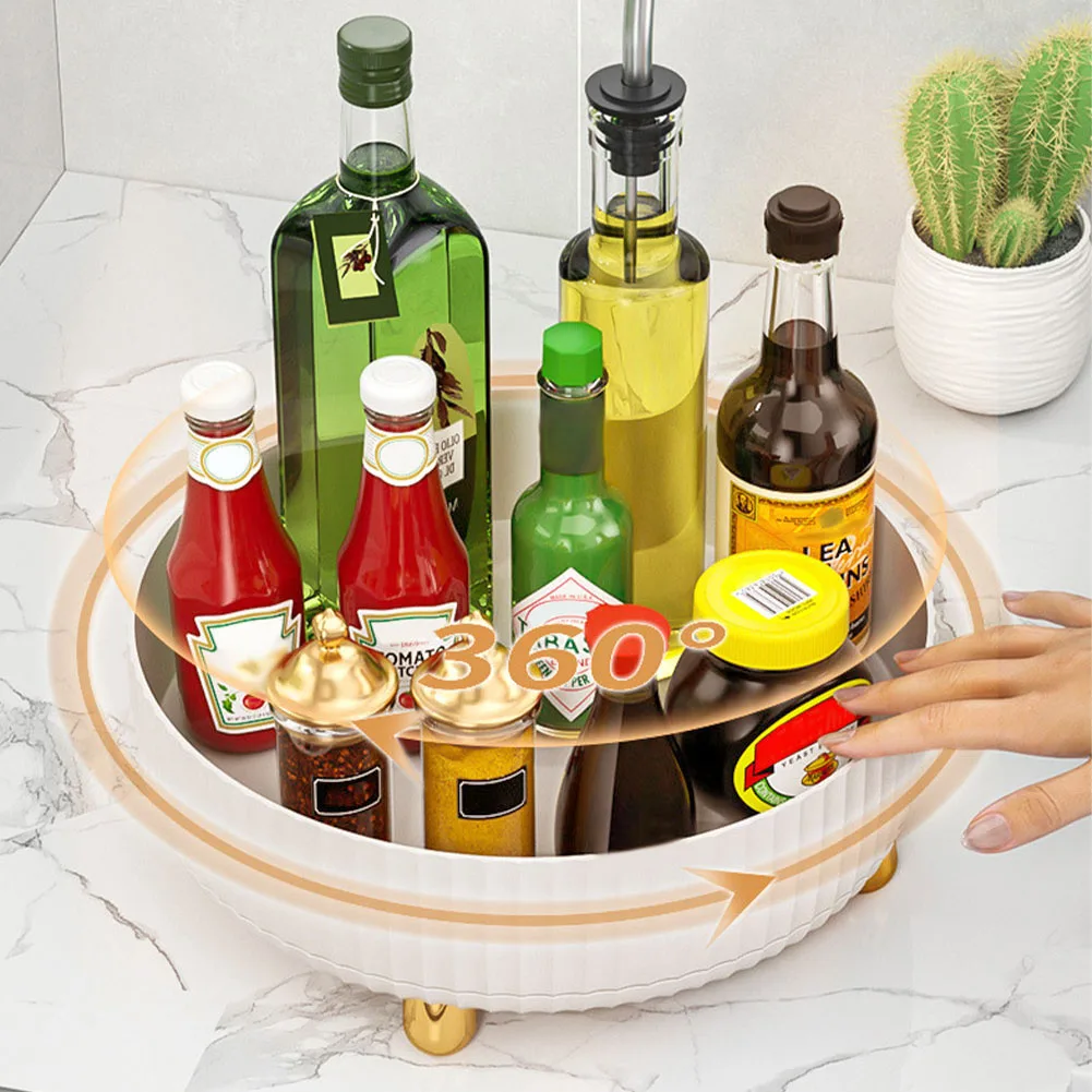 Kitchen Tray 360 Rotating Tray Kitchen Storage Containers for Spice Jar Snack Food Tray Bathroom Storage Box Non Slip Cosmetics Organizer