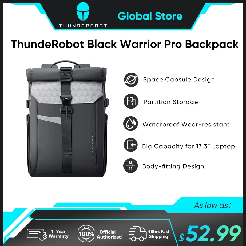 Thunderobot Preto Guerreiro Pro Laptop Mochila Armazenamento de Partição Anti-ladrão Grande Capacidade Male Business Bolsa 17.3