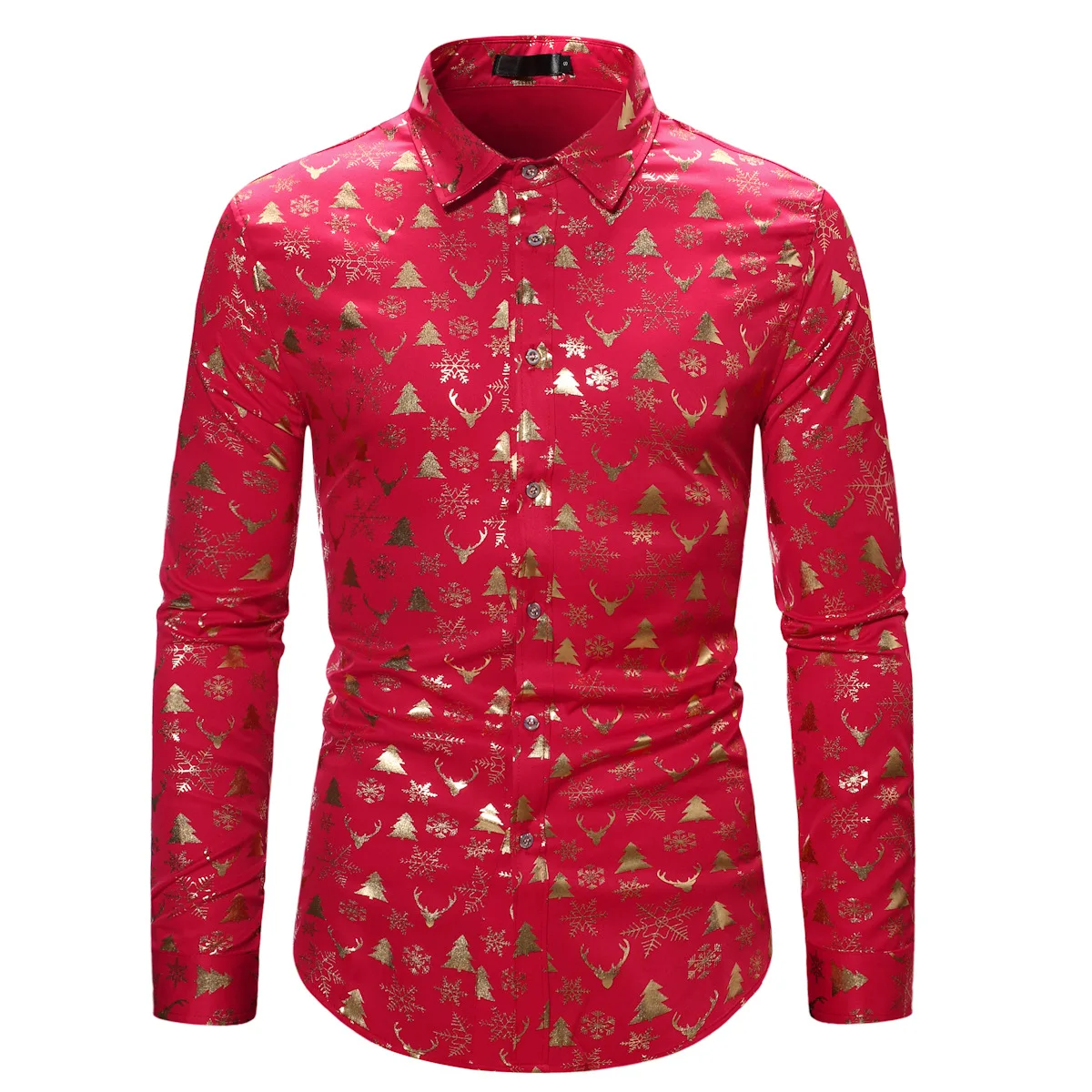 

Red Bronzing Christmas Mens Shirt Long Sleeve Slim Fit Button Down Xmas Shirts for Men Casual Festival Prom Party Chemise Homme