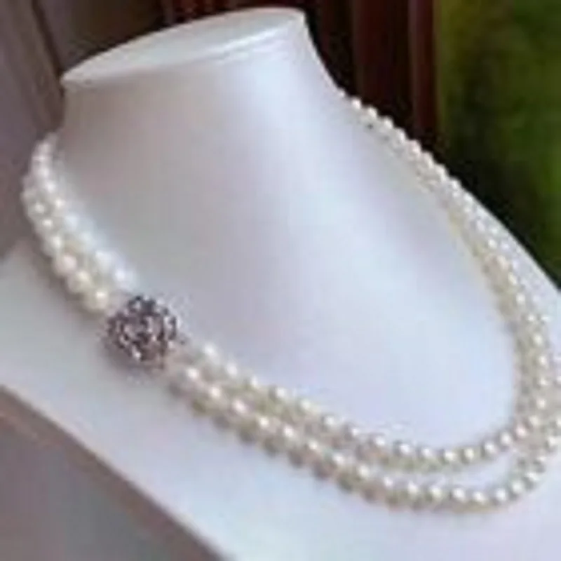 

18 Inch Double strands AAAAA 7-8mm natural South Sea white pearl necklace 925s