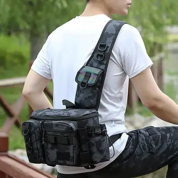 Fishing Waist Pack Sling Bag Lures Gear Tackle Storage Rod Holder Water-Resistant Cross Body Pouch Fly Fishing Bag Lightweight 5