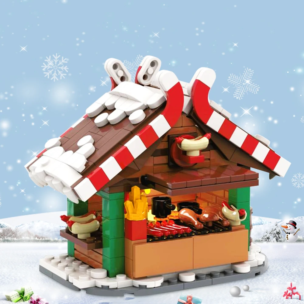 Moc Christmas Grilling Stand Tema Winter Street View Christmas Grilling Stand Building Block Regalo Di Natale Giocattolo In Mattoni Per