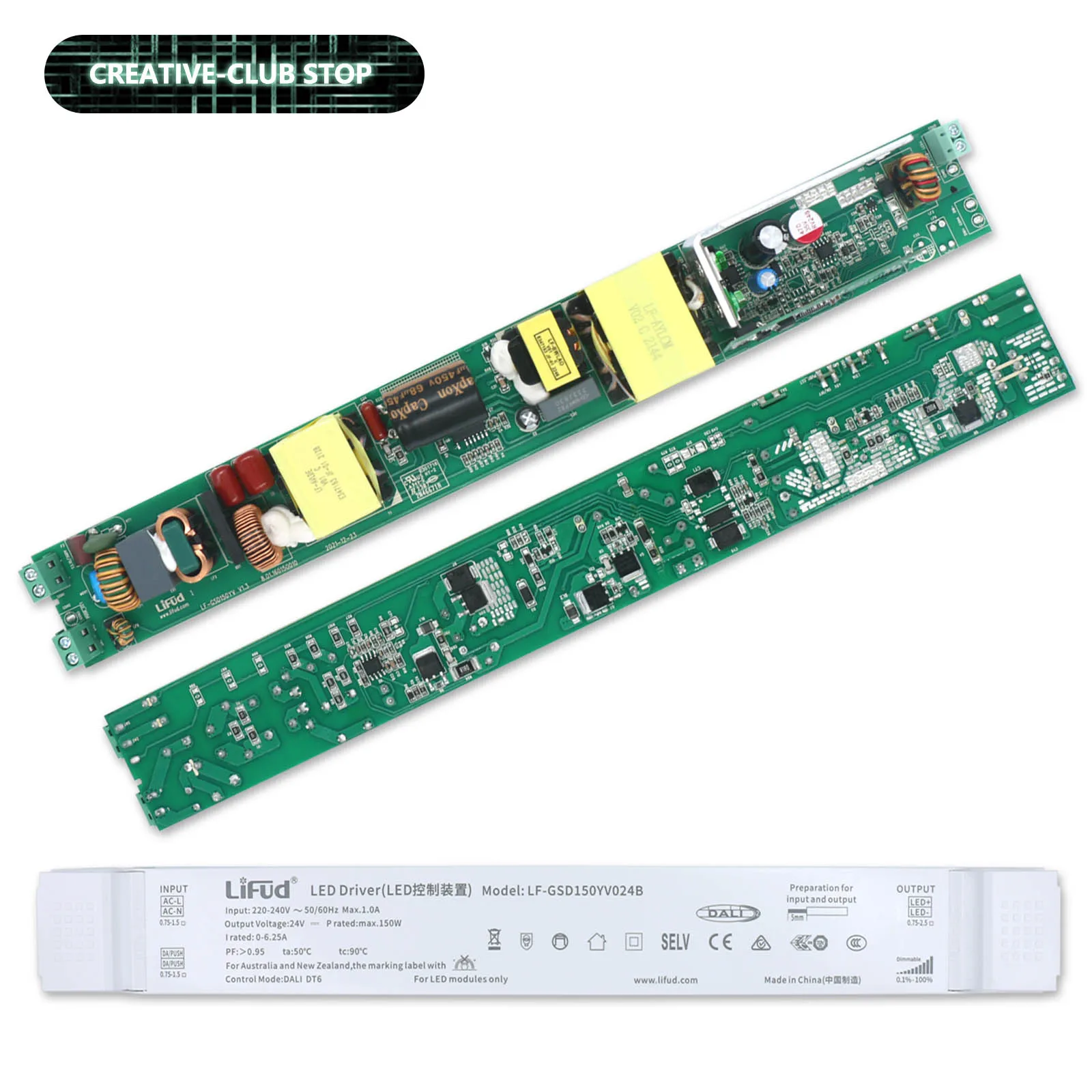 LF-GSD150YV024B Dimmable LED Driver Flicker Free Power Drive AC220-240V Input DC 24V 150W Output Constant Voltage Triac Push Dim