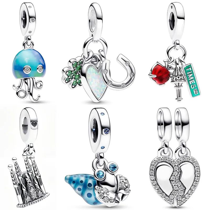 

Barcelona Castle Friendship Heart Splittable Clover Pendant Charm 925 Sterling Silver Bead Fit Fashion Bracelet DIY Jewelry