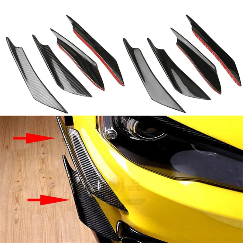 4pcs Universal Car Front Bumper Lip Fin Splitter Body Spoiler Canards Spoiler Car Tuning Canard Decor Black Carbon Fiber