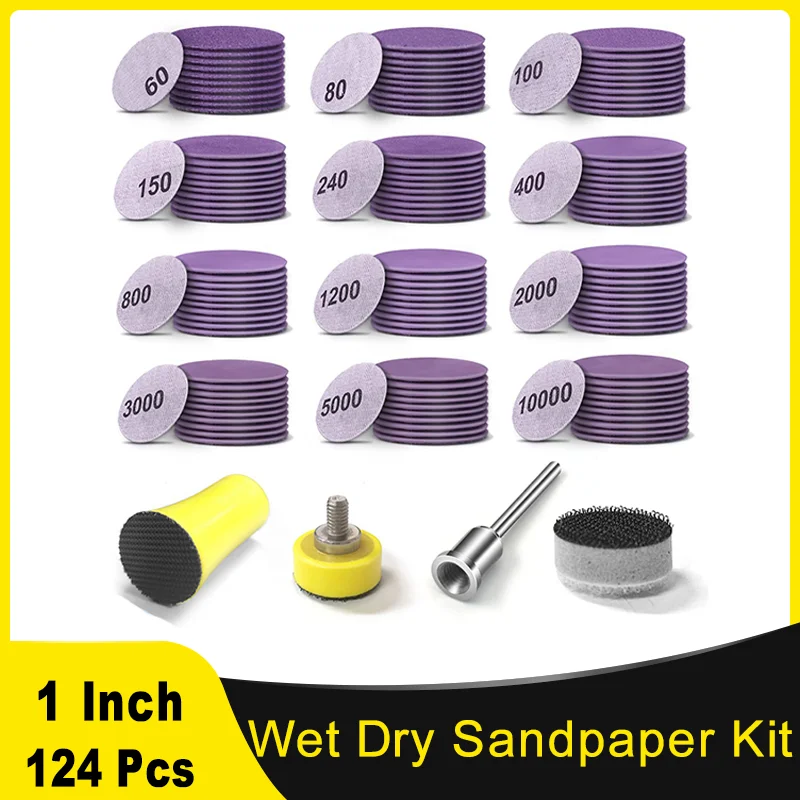 Wet and Dry Sandpaper Kit 124 Pcs 1Inch sandpaper set mini sandpaper kit