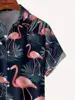 Flamingo Print Hawaiian Men's Shirt Ideal for Summer Vacations and Vacation Wear Men's Casual Short Sleeve Oversized Tops 4