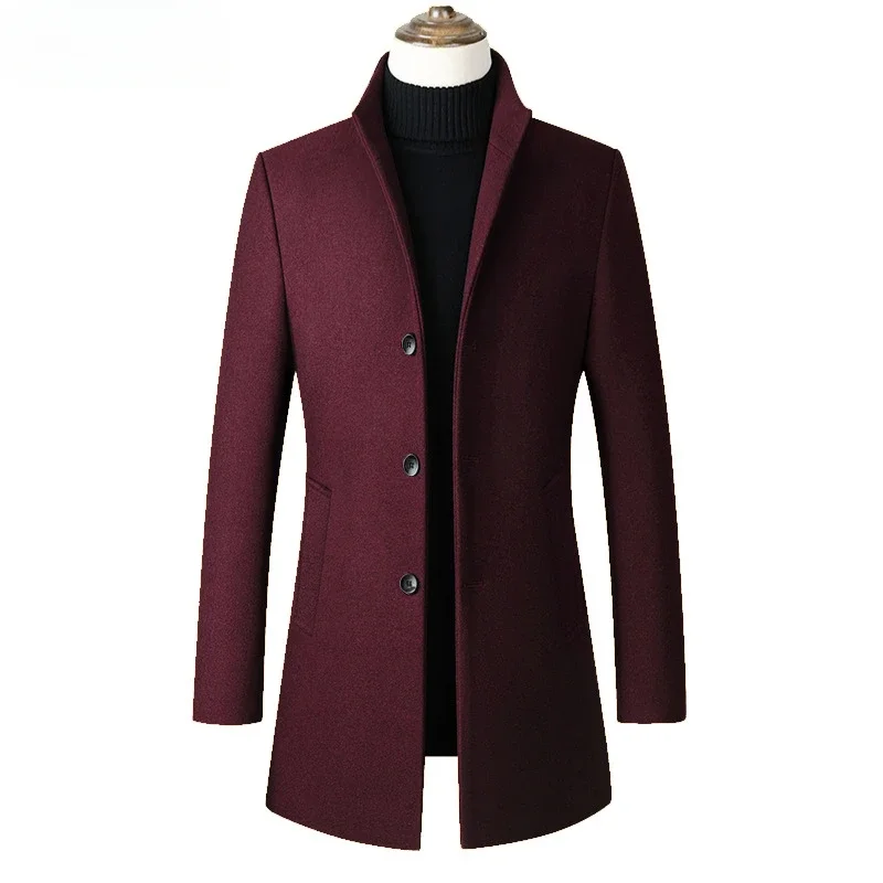 2023 European Medium length single breasted standing collar wool men's coat  windbreaker   large  clothing