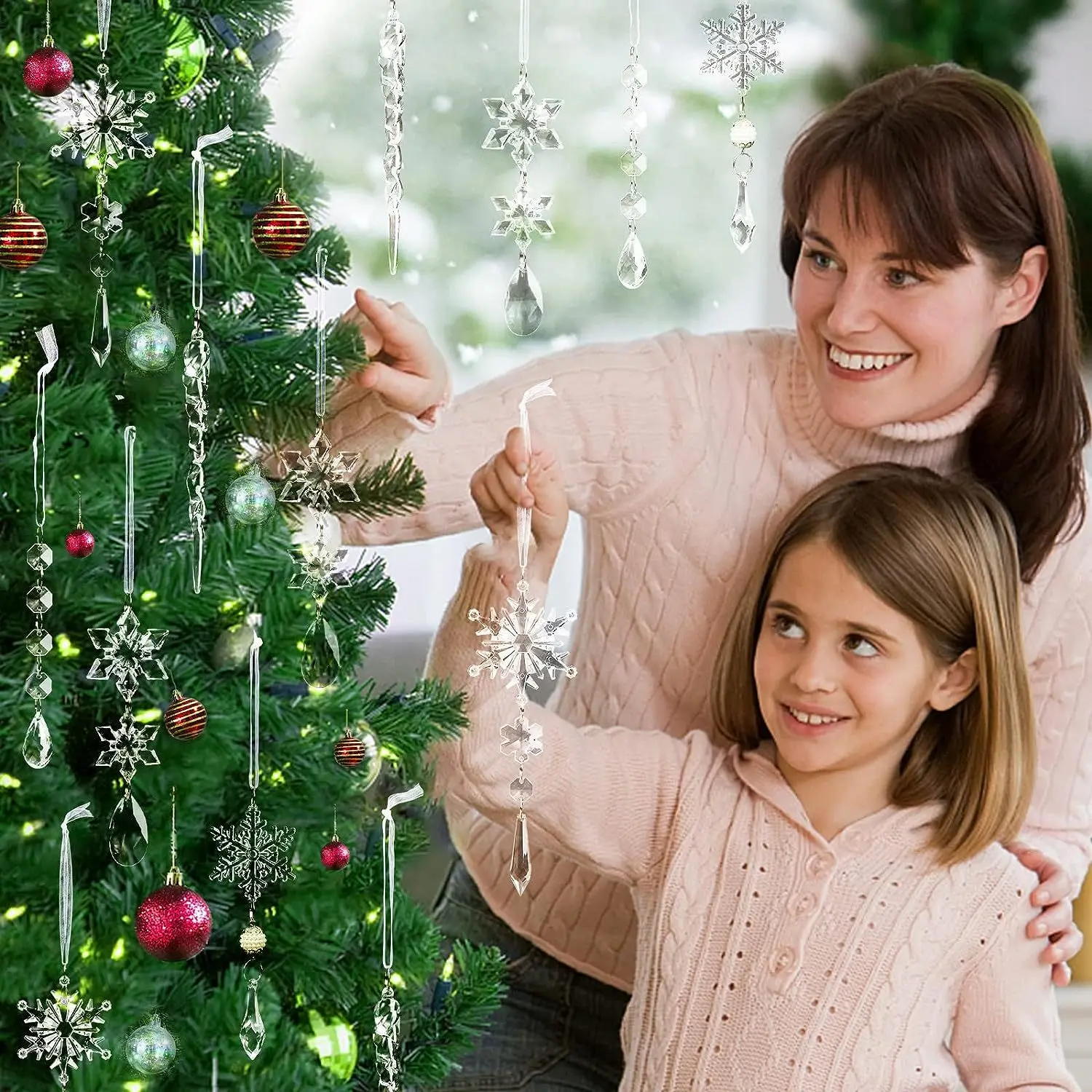 10PCS Crystal Clear Christmas Tree Ornaments Icicle Snowflake Decorations for Xmas Winter Party Decor 2025 Navidad Natal Decor