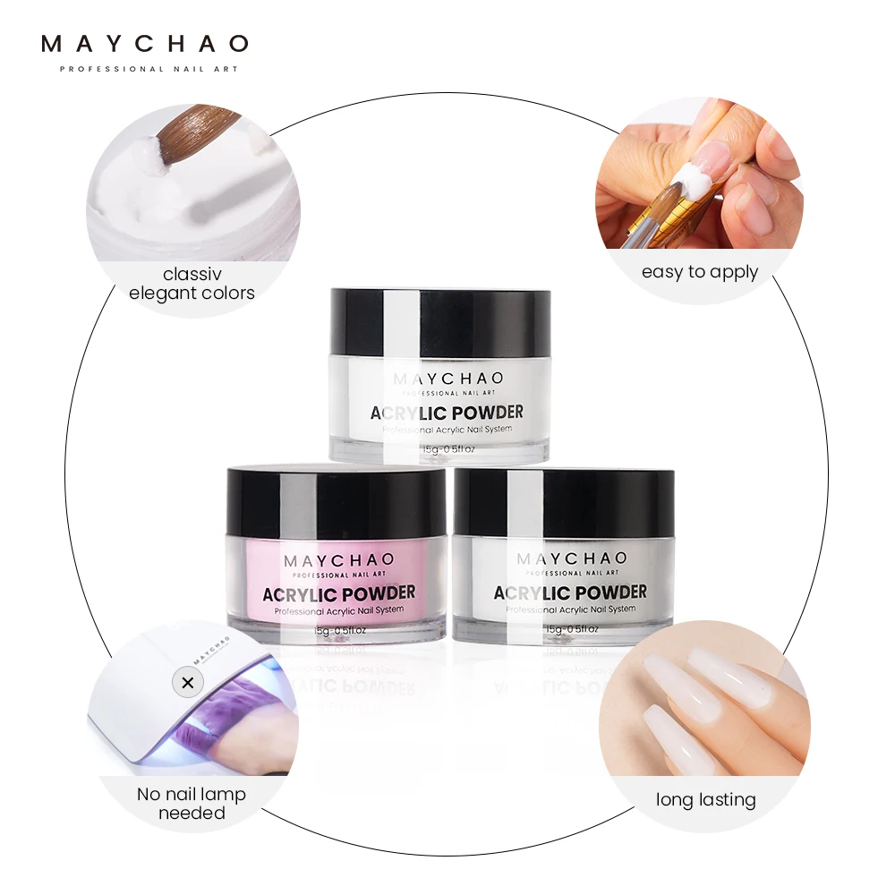MAYCHAO Acrylic Powder Liquid Monomer Nails Art Decoration For Manicure Set Kit Crystal Nail Glitter 3D Nail Tips Carving Tools 2