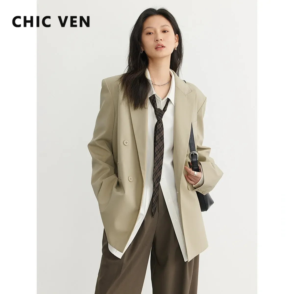 CHIC VEN Fashion Women's Blazer Double-breasted Jacket Coat Official Lady Tops Woman Cloth Female Outerwear Spring Autumn
